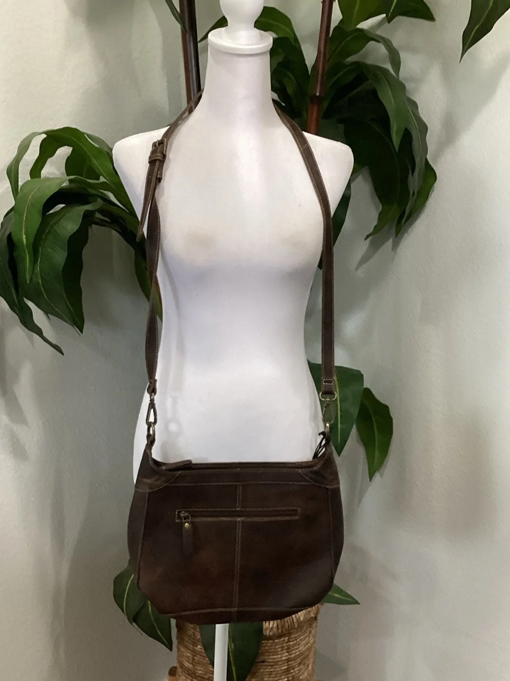 Myra Bag Brown Leather Crossbody with Haircalf Accent
